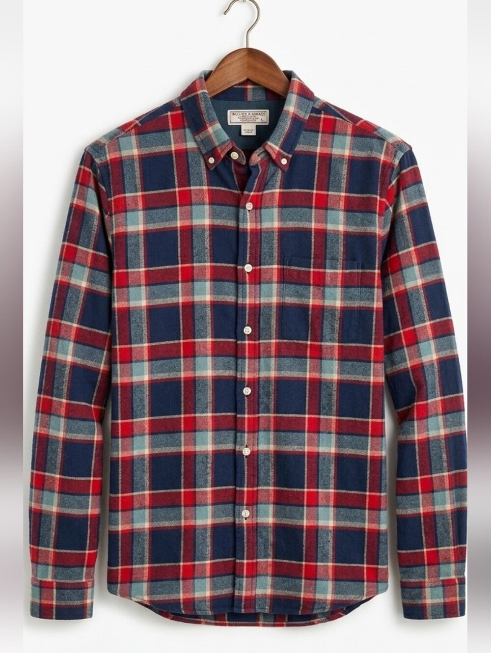 J Crew Wallace And Barnes Red and Blue Wool Blend Plaid Shirt